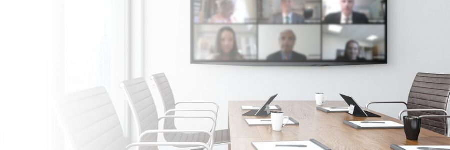 Modern Multiethnic business team having discussion and online meeting in video call